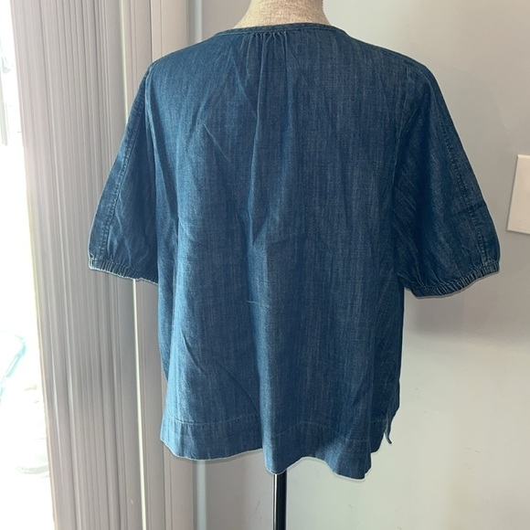 Free Assembly Women's keyhole Neck Denim Top with Puff Sleeves, Sizes XL NWOT - Picture 5 of 8